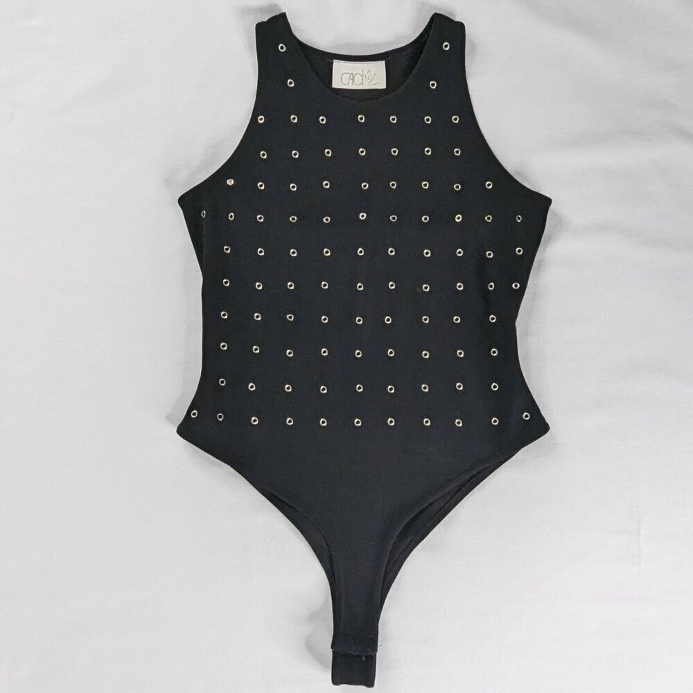 VTG Cache Black Silver Grommet Bodysuit Whimsygoth